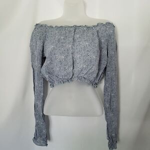 Revolve Lisakai Off Shoulder Blue Floral‎ Crop Top